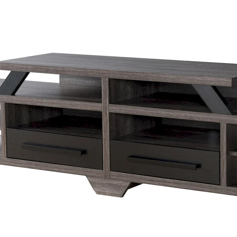 Meuble télé étagé moderne gris de 208 cm avec étagères ouvertes par