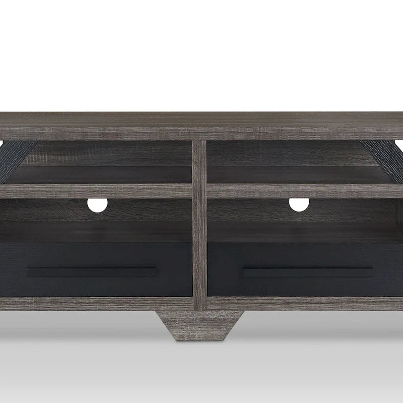 Meuble télé étagé moderne gris de 208 cm avec étagères ouvertes par