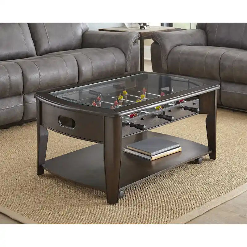  Darlington Dark Walnut Wood/Glass Foosball Coffee Table