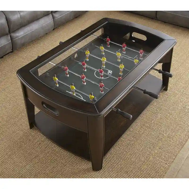 Dark Walnut Wood/Glass Foosball Coffee Table