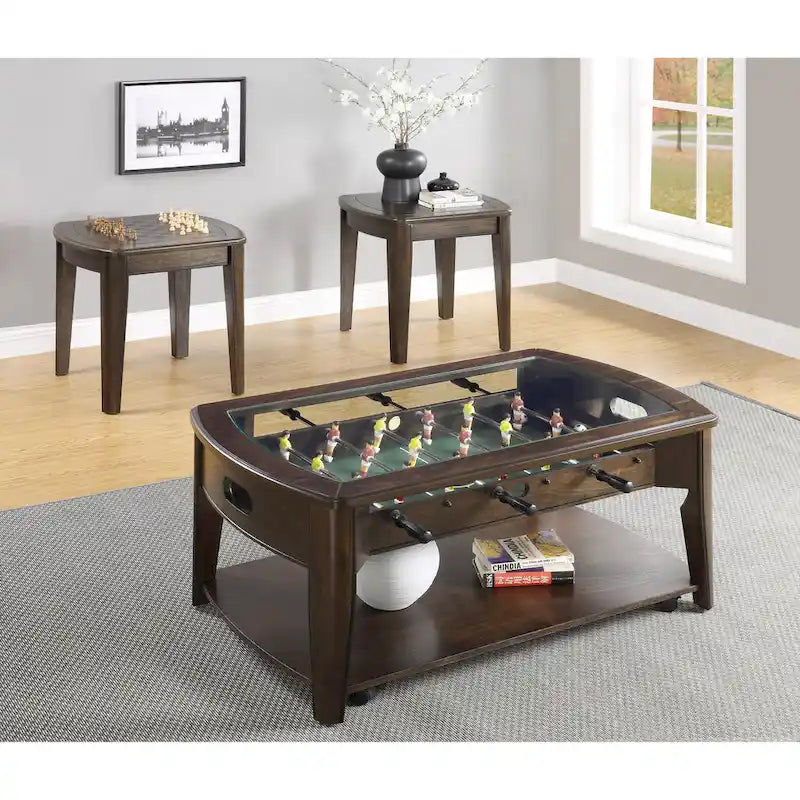 Dark Walnut Wood/Glass Foosball Coffee Table