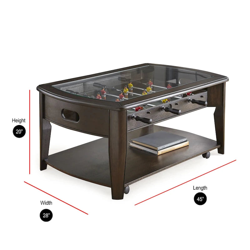Dark Walnut Wood/Glass Foosball Coffee Table