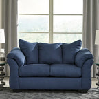  Aruca Navy Blue Microfiber Pillow Back Loveseat