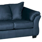 Navy Blue Microfiber Pillow Back Loveseat