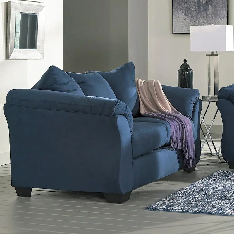 Navy Blue Microfiber Pillow Back Loveseat