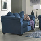 Navy Blue Microfiber Pillow Back Loveseat