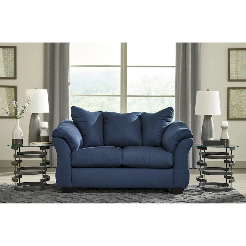 Navy Blue Microfiber Pillow Back Loveseat