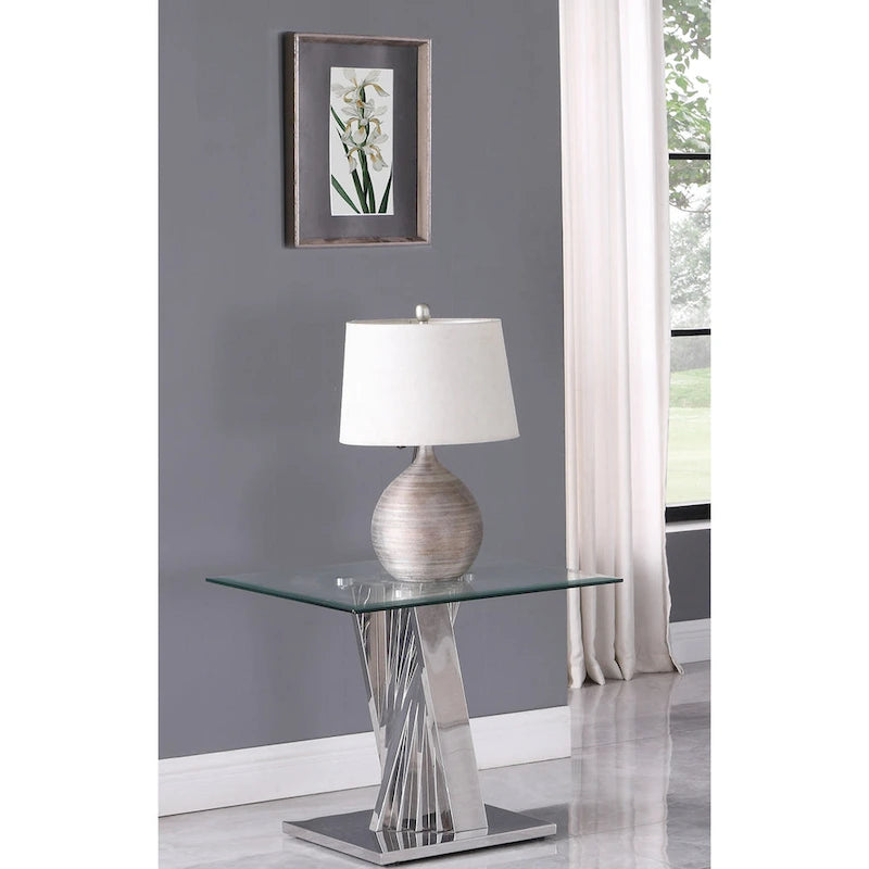 Modern Glass End Table w/ Spiral Base - End Table