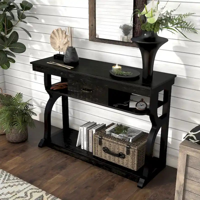 Black Oak 47-inch 3-Open Shelf Console Table