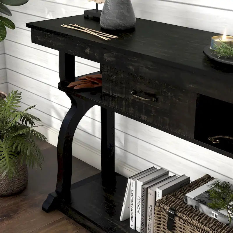Black Oak 47-inch 3-Open Shelf Console Table