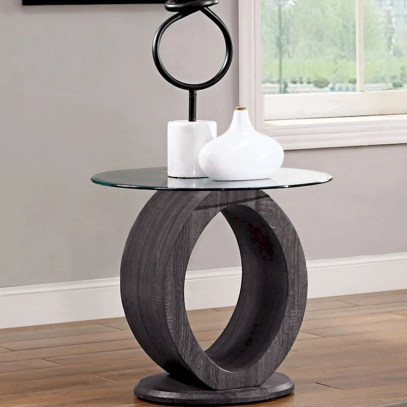 Totte Contemporary Grey 24-inch Glass Top Side Table by 