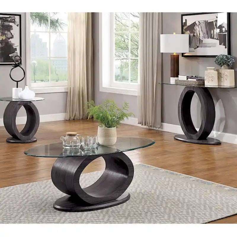 Table d'appoint contemporaine grise en verre de 24 pouces