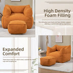 Boucle Upholstered Deep Seat Armless Square Bean Bag Chair with Ottoman