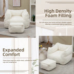 Boucle Upholstered Deep Seat Armless Square Bean Bag Chair with Ottoman