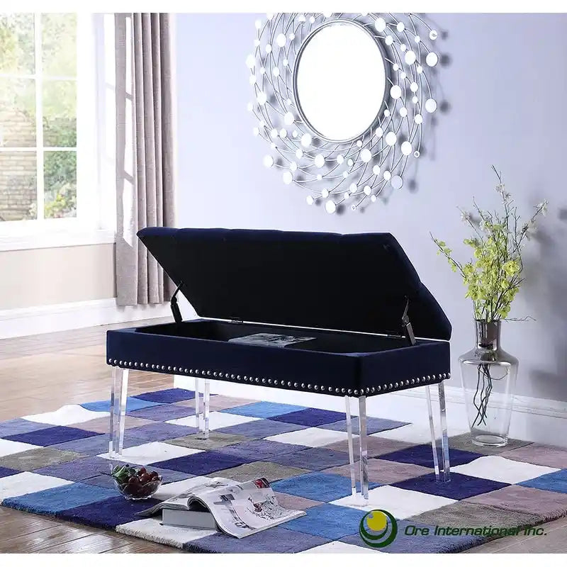 Upholstered Tufted Mid-Century 18-inch Storage Bench