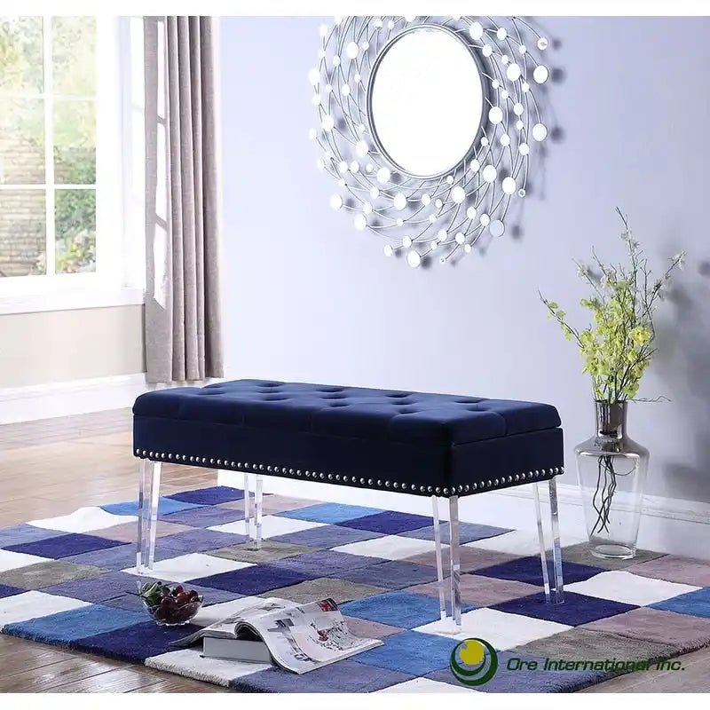 Upholstered Tufted Mid-Century 18-inch Storage Bench
