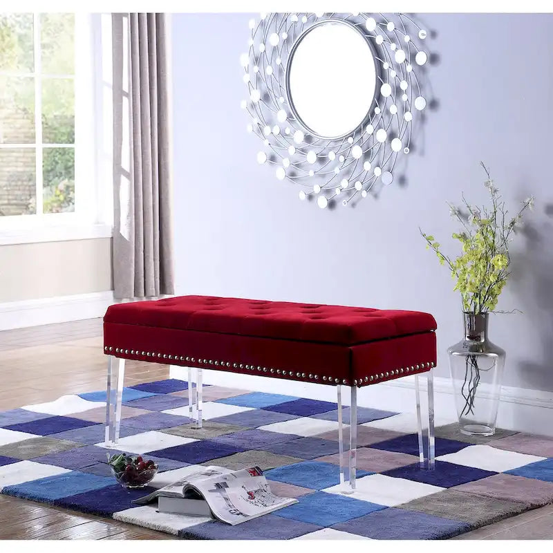 Upholstered Tufted Mid-Century 18-inch Storage Bench