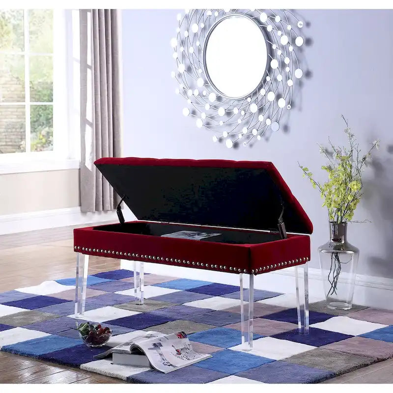 Upholstered Tufted Mid-Century 18-inch Storage Bench