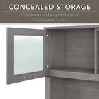 72W L Shaped Desk with Hutch, Cabinet and Bookcase in Gray