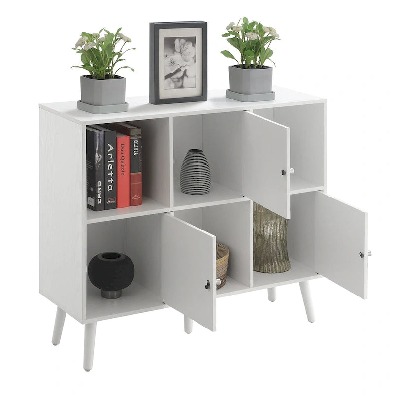 Cube Organizer Sideboard Console Table with 3 Cubbies and 3 Cabinets