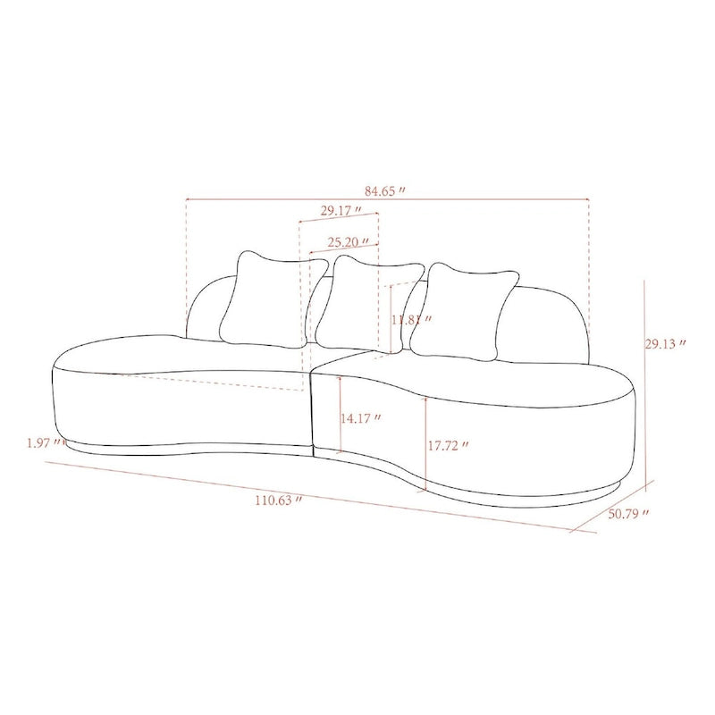 Curved Sofa with 3 Pillows Included