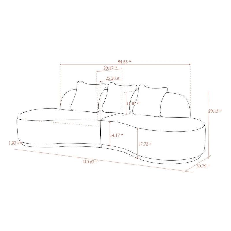 Curved Sofa with 3 Pillows Included