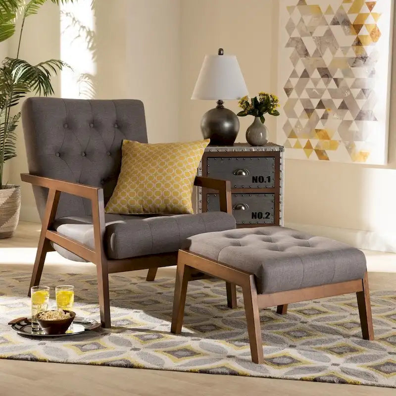 Upholstered Armchair and Footstool Set