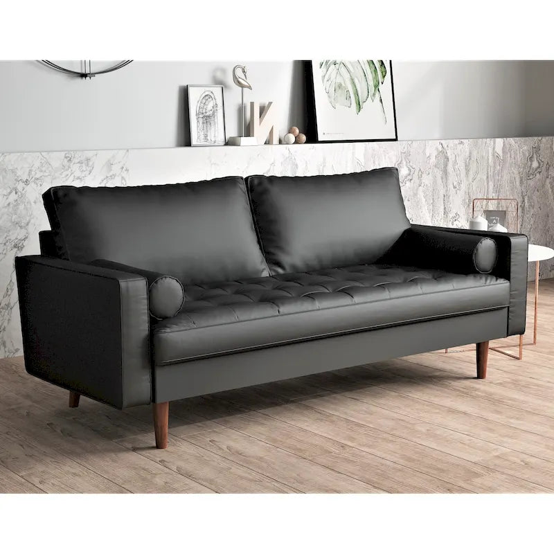 Faux Leather Mid-century Modern Sofa
