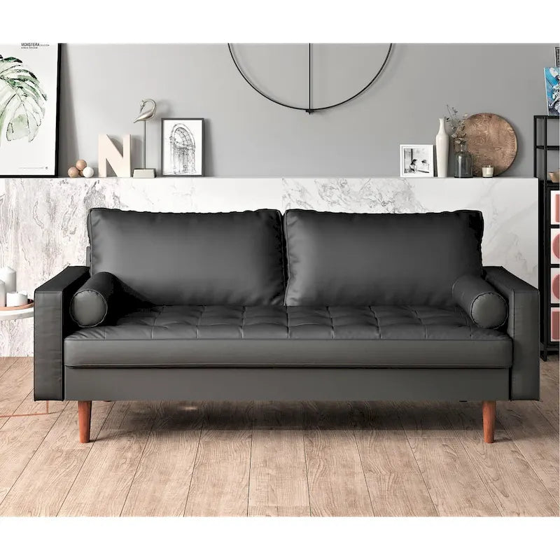 Faux Leather Mid-century Modern Sofa