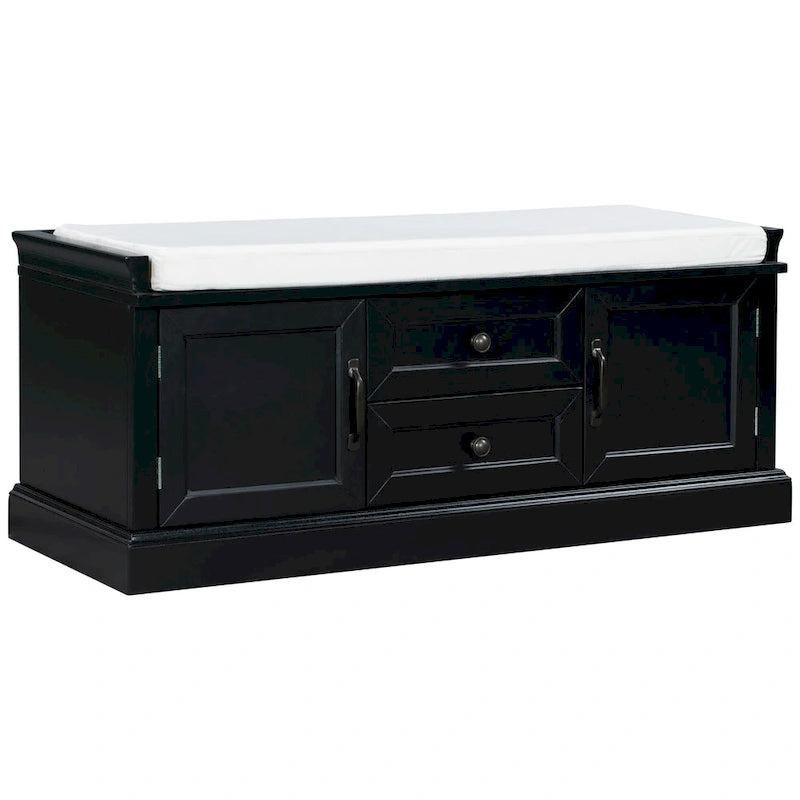 Storage Shoes Bench with 2 Drawers, 2 Cabinets and Removable Cushion