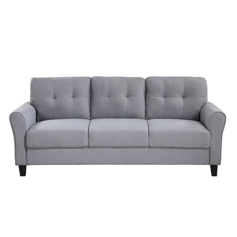 Light Grey-Blue Linen Upholstered Modern 3-Seat Sofa, Comfortable Cushion