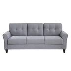 Light Grey-Blue Linen Upholstered Modern 3-Seat Sofa, Comfortable Cushion