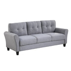 Light Grey-Blue Linen Upholstered Modern 3-Seat Sofa, Comfortable Cushion