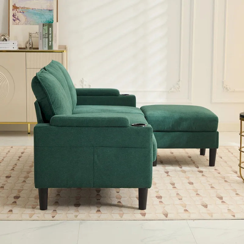 Upholstered 3-seat Sofa with Storage Ottoman for Living Room