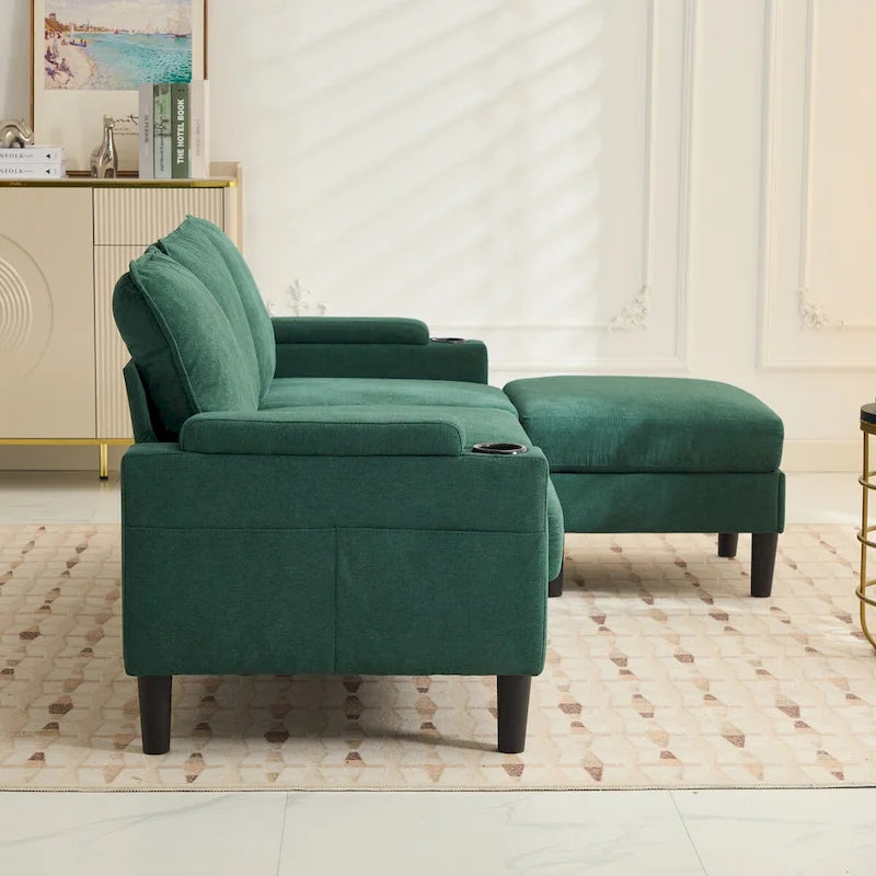 Upholstered 3-seat Sofa with Storage Ottoman for Living Room