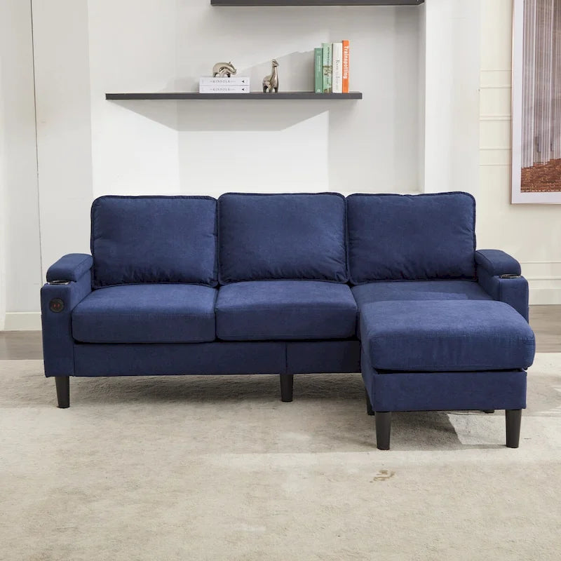 Upholstered 3-seat Sofa with Storage Ottoman for Living Room