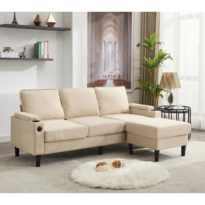 Upholstered 3-seat Sofa with Storage Ottoman for Living Room