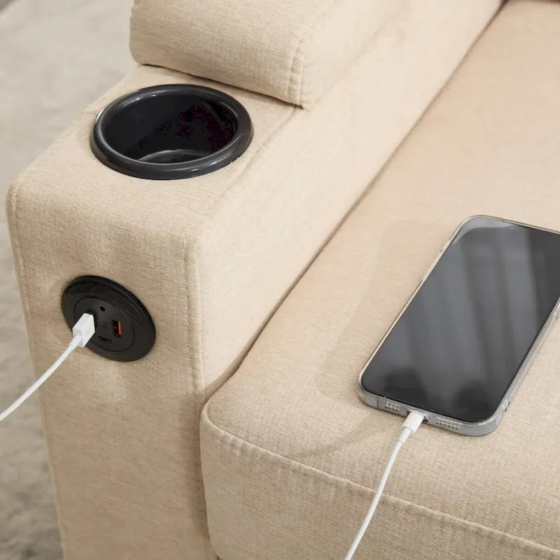 Upholstered 3-seat Sofa with Storage Ottoman for Living Room