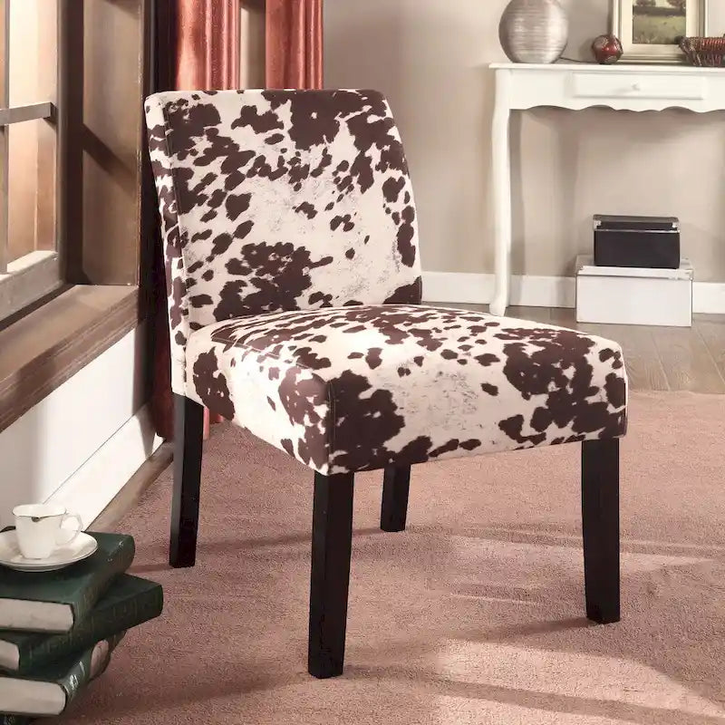  Wood Mottled Fabric Accent Chair with Solid Wood Legs (Set of 2)