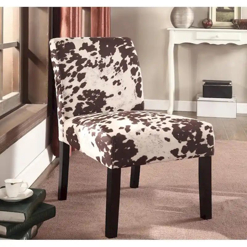 Wood Mottled Fabric Accent Chair with Solid Wood Legs (Set of 2)