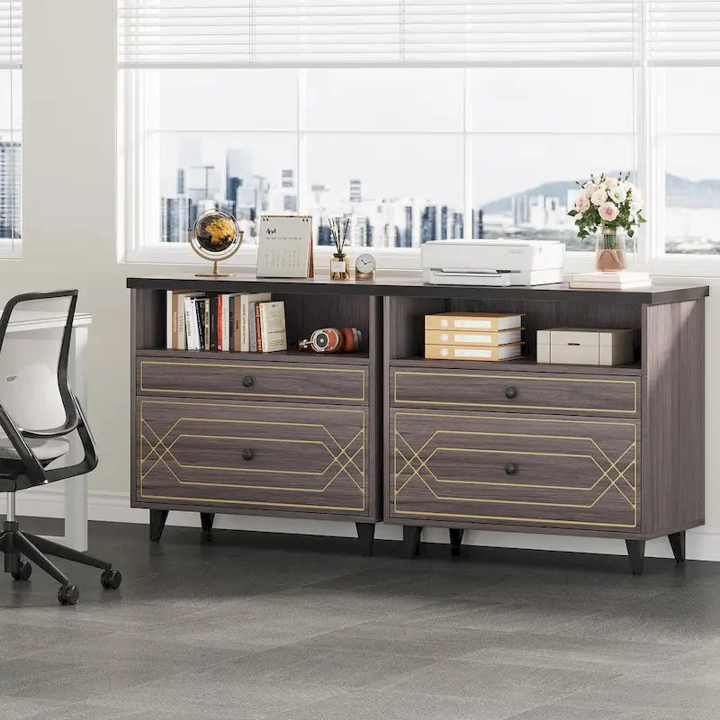 Office File Cabinet with Shelf, 2 Drawer Filing Cabinet for Letter Size