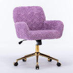 Fauteuil de bureau, fauteuil de bureau en poils de lapin artificiel avec base en métal doré