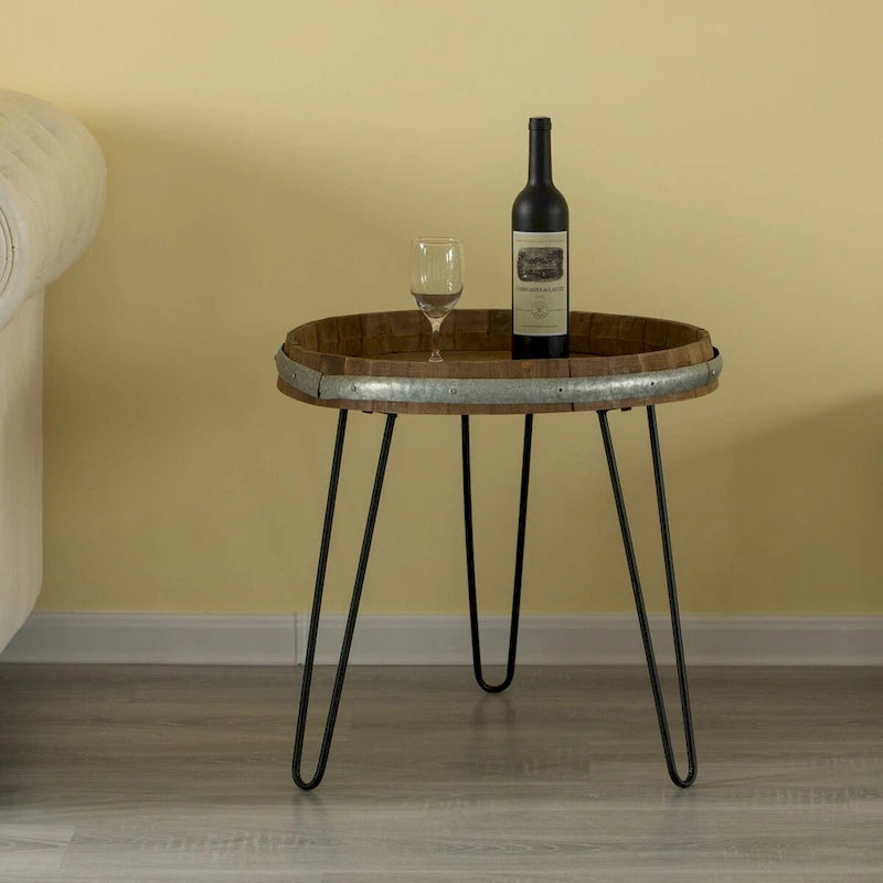 Wooden Wine Barrel Head End Table Accent Coffee Table