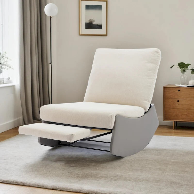 Fauteuil à bascule inclinable moderne, fauteuil à bascule confortable pour chambre de bébé avec repose-pieds, fauteuil de lecture d'appoint, fauteuil de salon rembourré