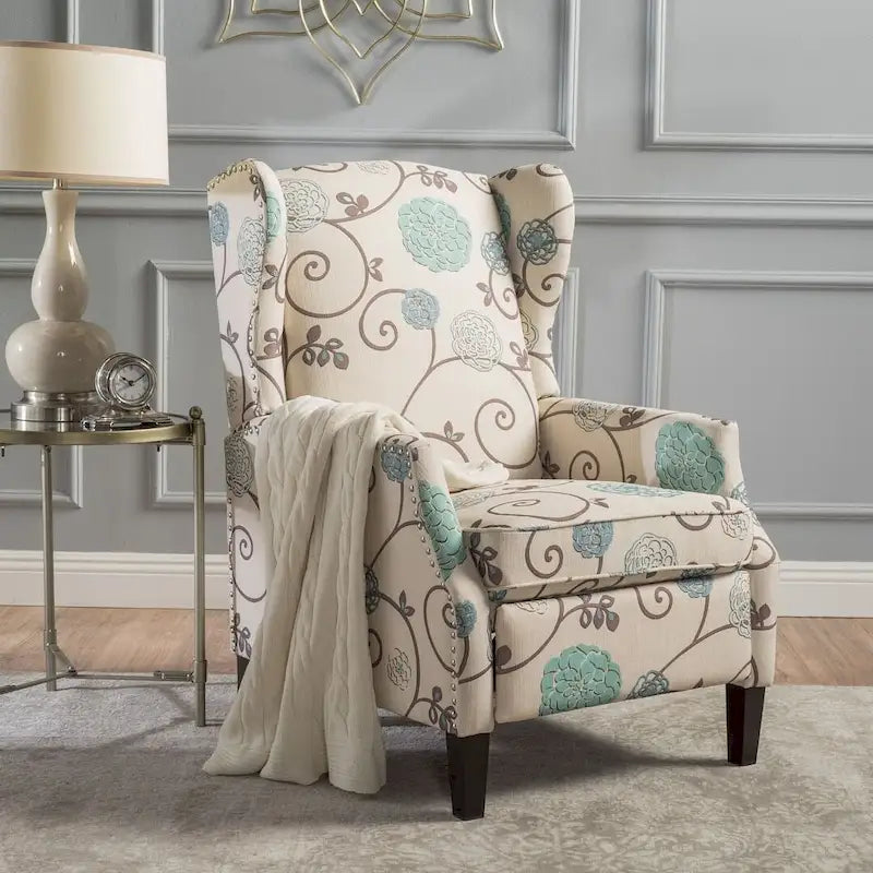 Fauteuils inclinables en tissu traditionnel avec bord clouté par