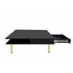 High Gloss Coffee Table: 4 Golden Legs, 2 Drawers, 2-Tier Square Design
