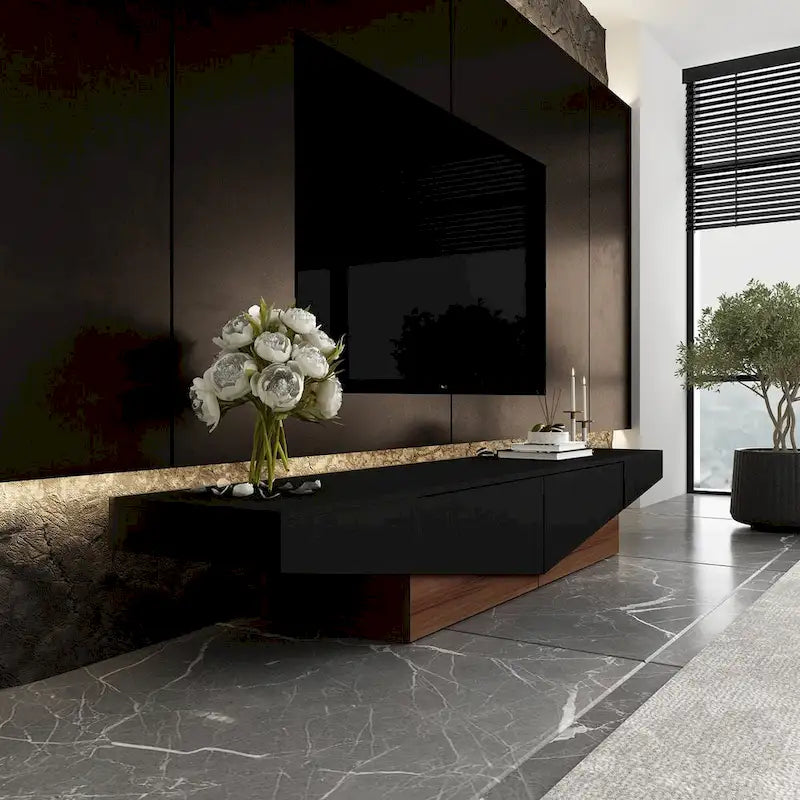 Black&White color scheme TV Cabinet,Entertainment center with 2Drawers - 78.7W