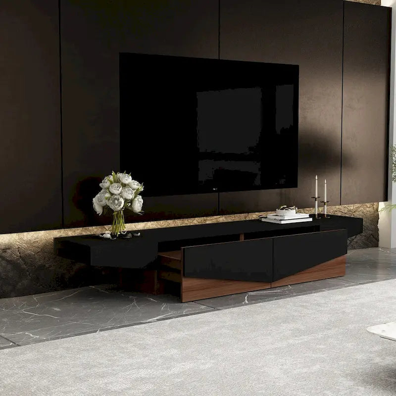 Black&White color scheme TV Cabinet,Entertainment center with 2Drawers - 78.7W