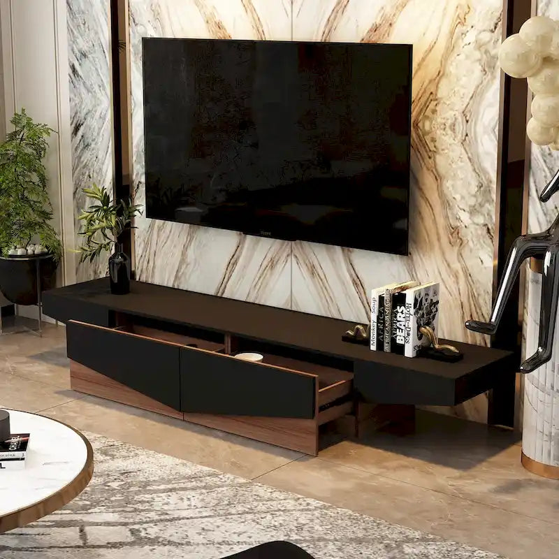 Black&White color scheme TV Cabinet,Entertainment center with 2Drawers - 78.7W