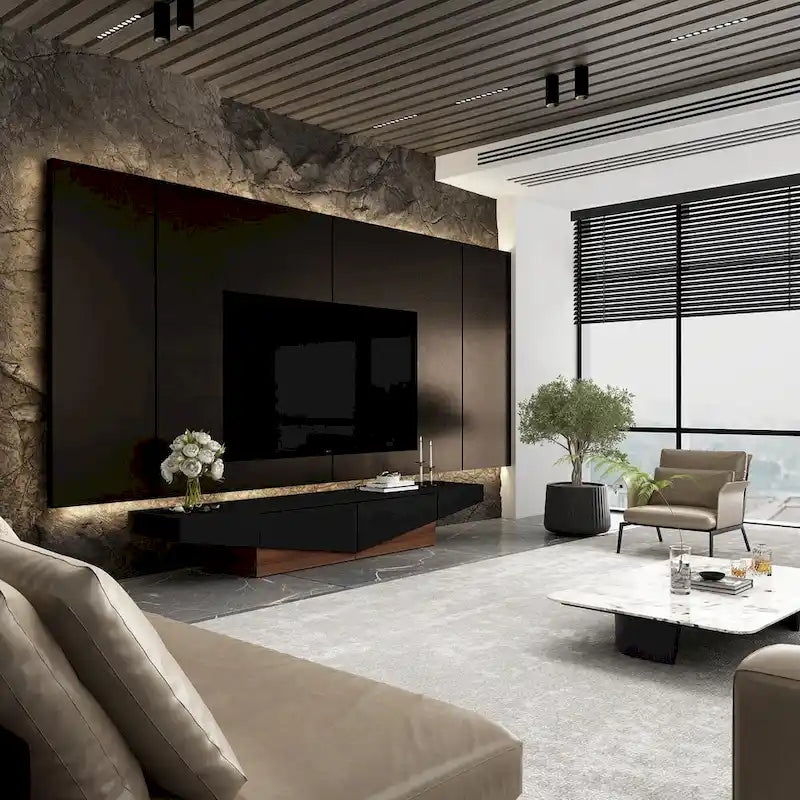 Black&White color scheme TV Cabinet,Entertainment center with 2Drawers - 78.7W